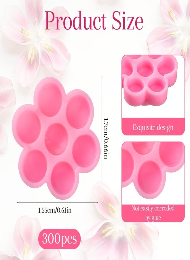 Eldraqth Lash Glue Holder, 300 Pcs Flower Shape Glue Cups for Lash Extensions Pink Eyelash Extension Glued Holder Plastic Glued Pallet Pad for Women Girls Extension Lashing Supply Kit - Image 2